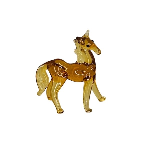Handcrafted Miniature Amber-Colored Glass Horse Figurine - Picture 1 of 8